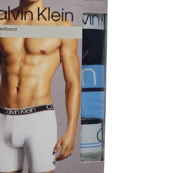 Calvin Klein Boxer Brief Size XL 3 Pack Cotton Stretch Blue Gray Variety Band - Picture 2 of 10